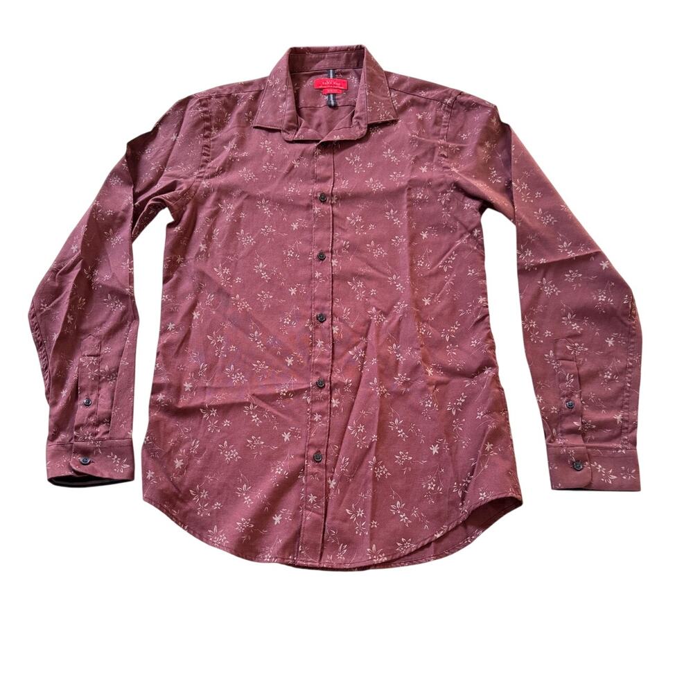 Zara Man Slim Fit Sz Small Long Sleeve Maroon Floral Button Down Date Night